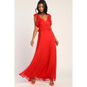 Lulus V-neck Tie Back Red Maxi Dress